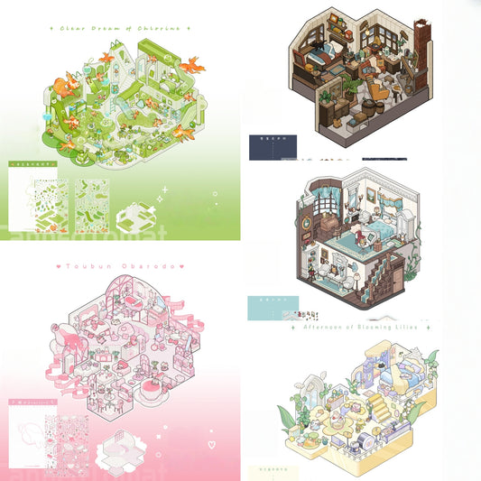 Dream House 3D Sticker | 5 Cute Miniature Scenes