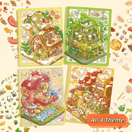 Simulation Management 3D Sticker | 4 Cute Miniature Scenes