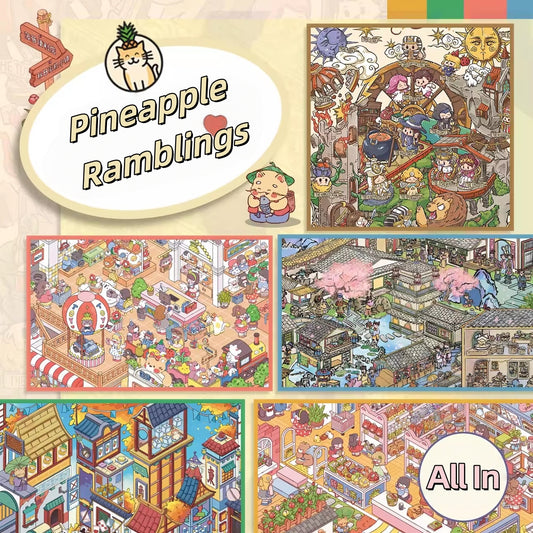 Pineapple Ramblings 3D Sticker | 5 Cute Miniature Scenes