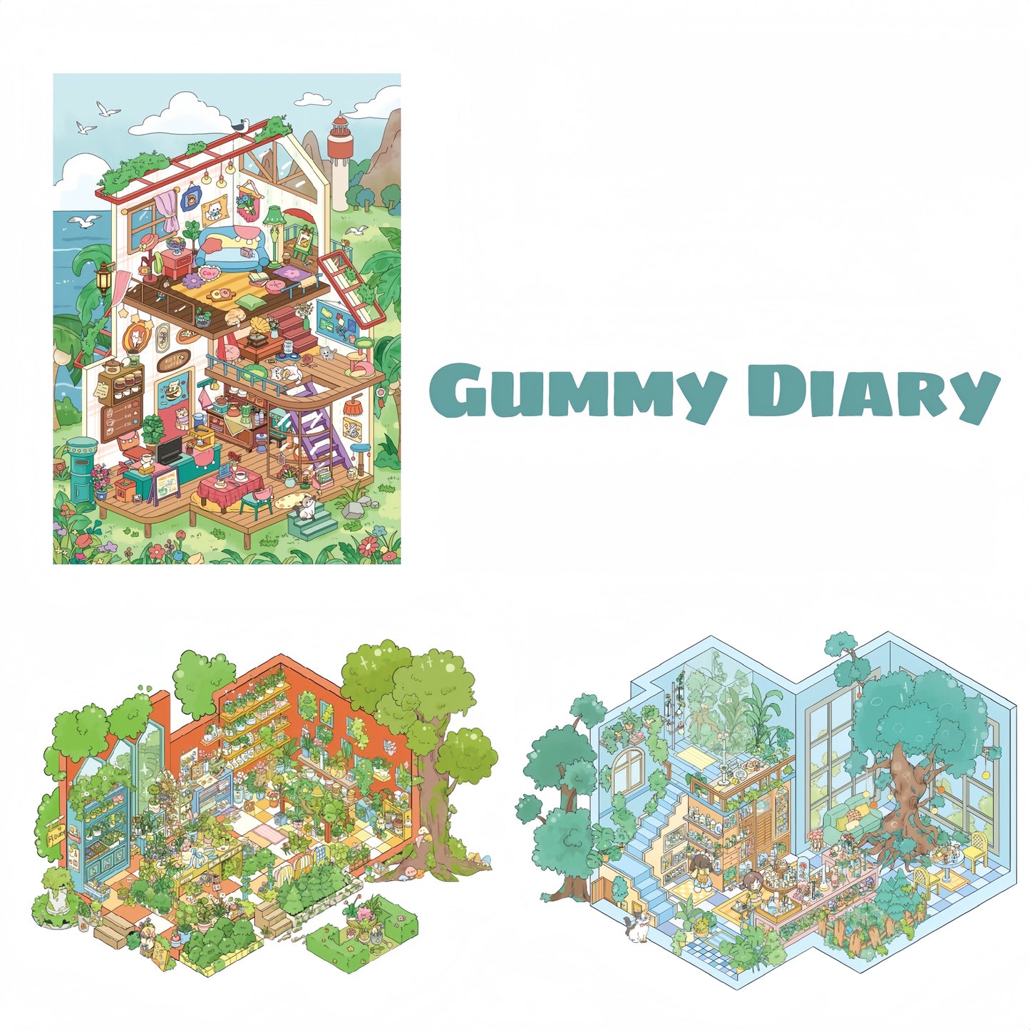 Gummy Diary 3D Sticker | 3 Cute Miniature Scenes