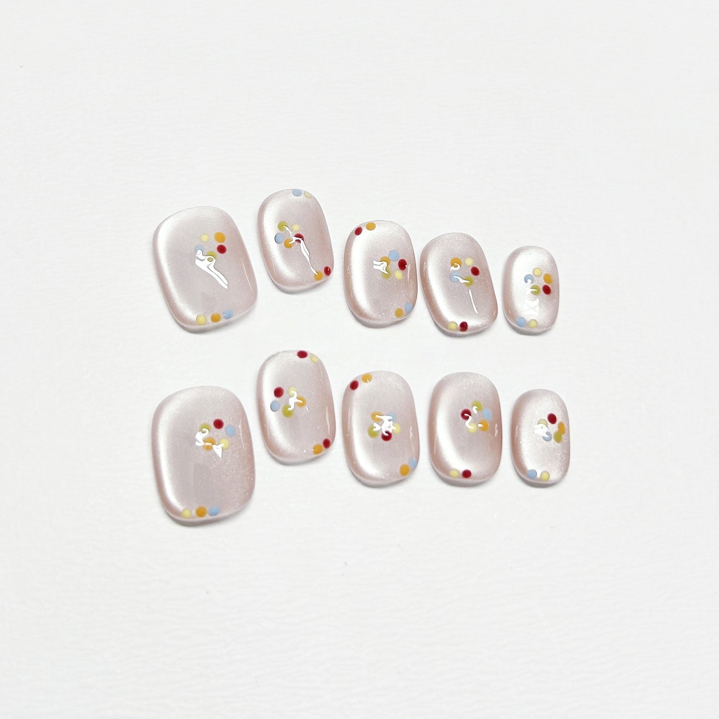 White Cat-Eye Dot Nails - Medium Square/Short Almond