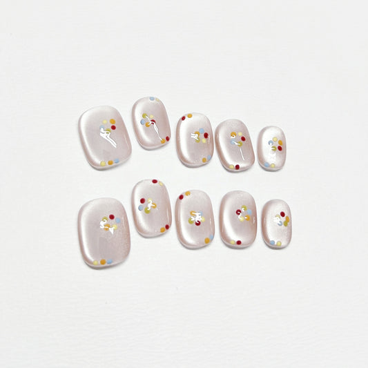 White Cat-Eye Dot Nails - Medium Square/Short Almond