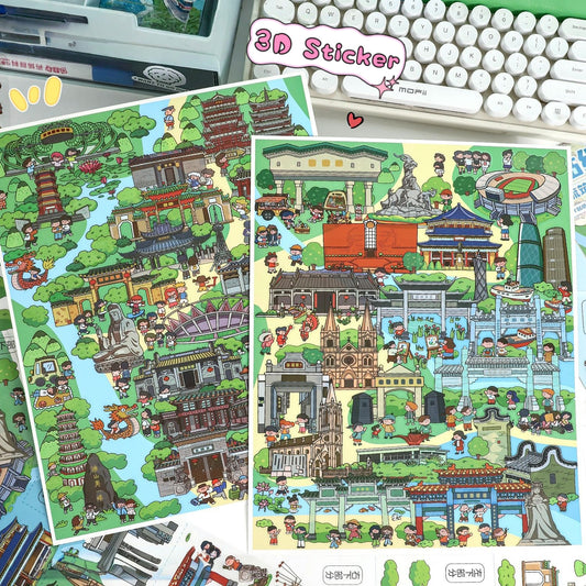 Whimsical Journey 3D Sticker | 2 Cute Miniature Scenes