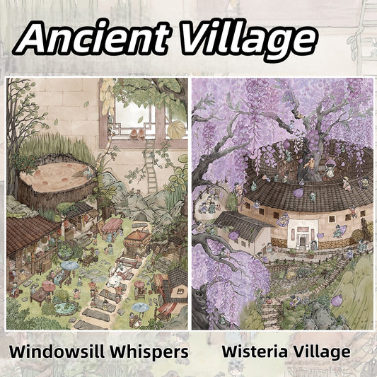 Ancient Village Life 3D Sticker | 2 Cute Miniature Scenes