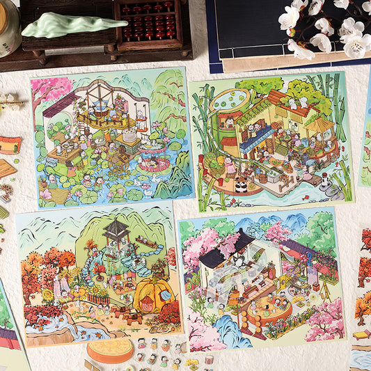 Chinese Courtyard 3D Sticker | 4 Cute Miniature Scenes