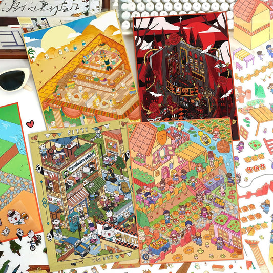 Whimsical Journey 3D Sticker | 4 Cute Miniature Scenes