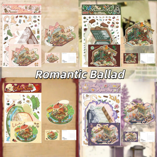 Romantic Ballad 3D Sticker | 4 Cute Miniature Scenes
