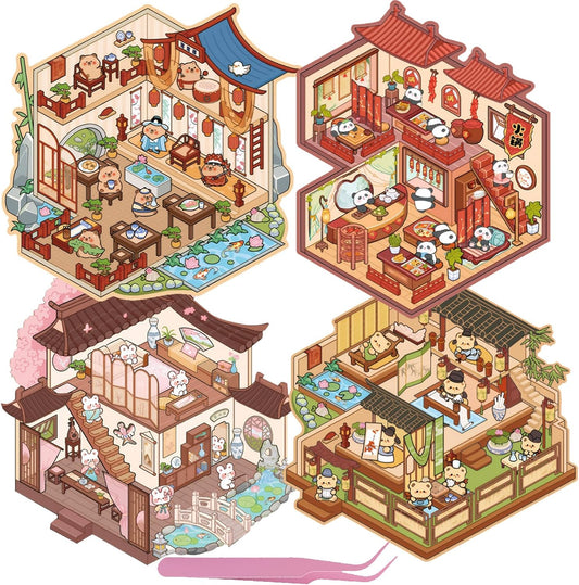 Ancient Life 3D Sticker | 4 Cute Miniature Scenes