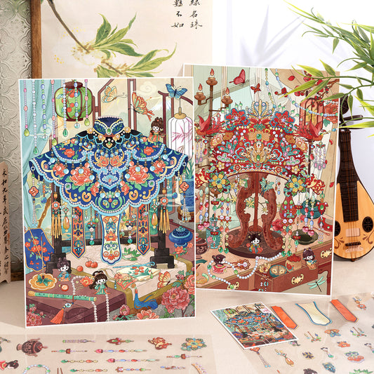 Ancient Chinese Finery 3D Sticker | 2 Cute Miniature Scenes
