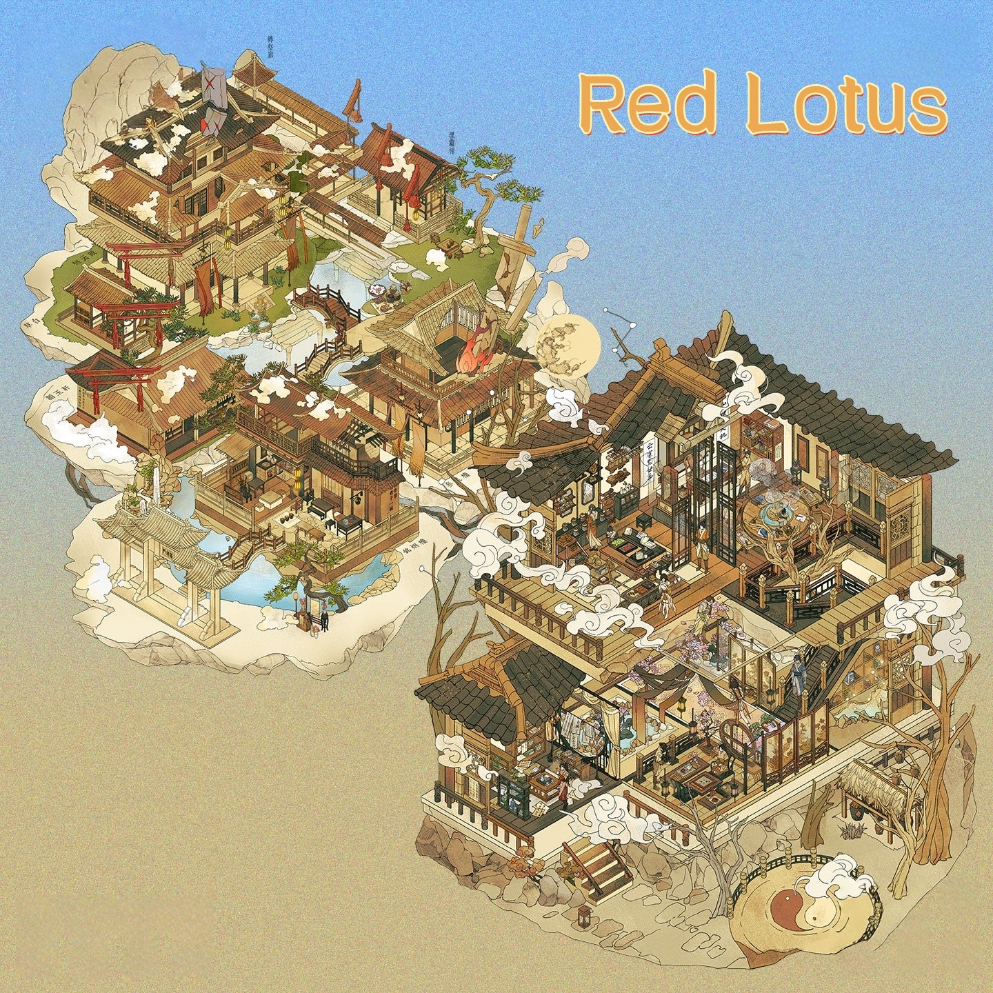 Red Lotus 3D Sticker | 2 Cute Miniature Scenes