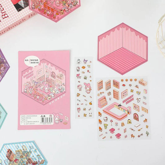 Sanrio Series 3D Sticker | 4 Cute Miniature Scenes
