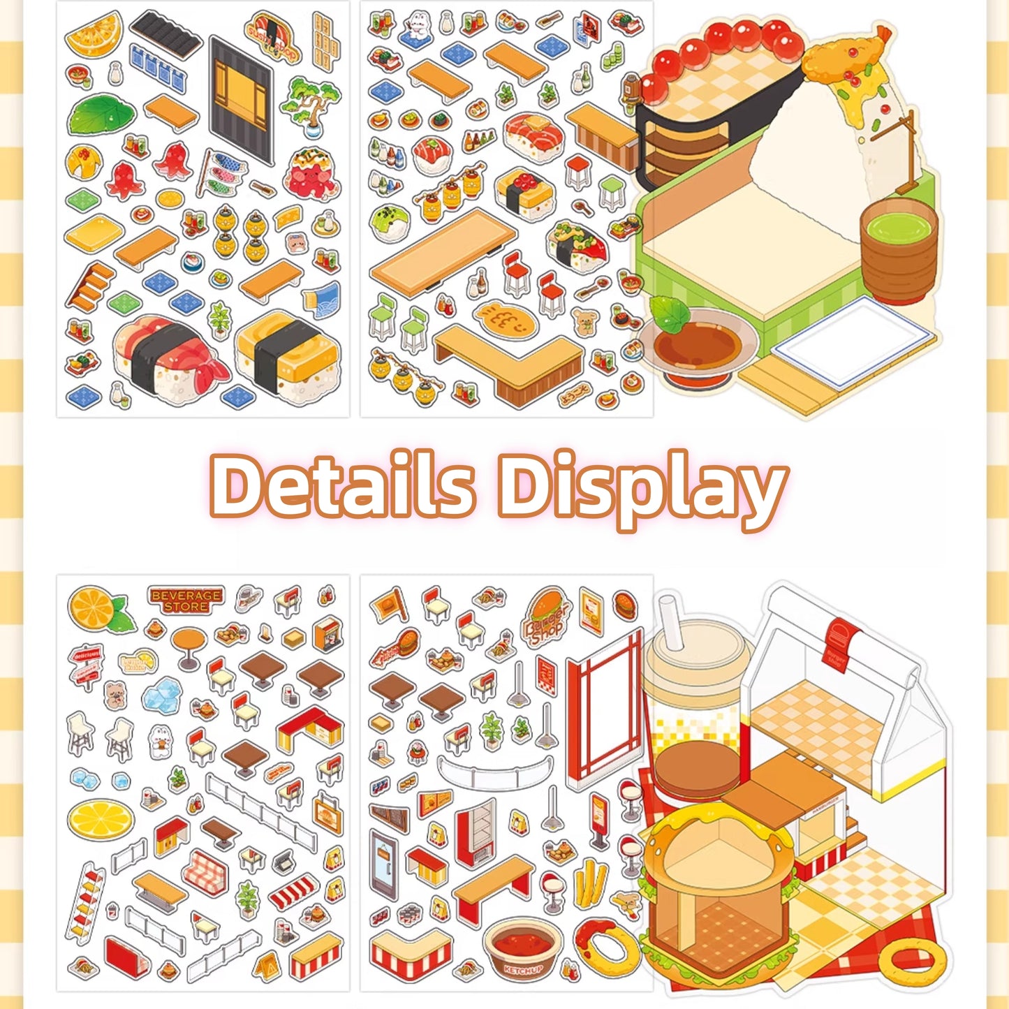 Tiny Shops 3D Sticker | 4 Cute Miniature Scenes