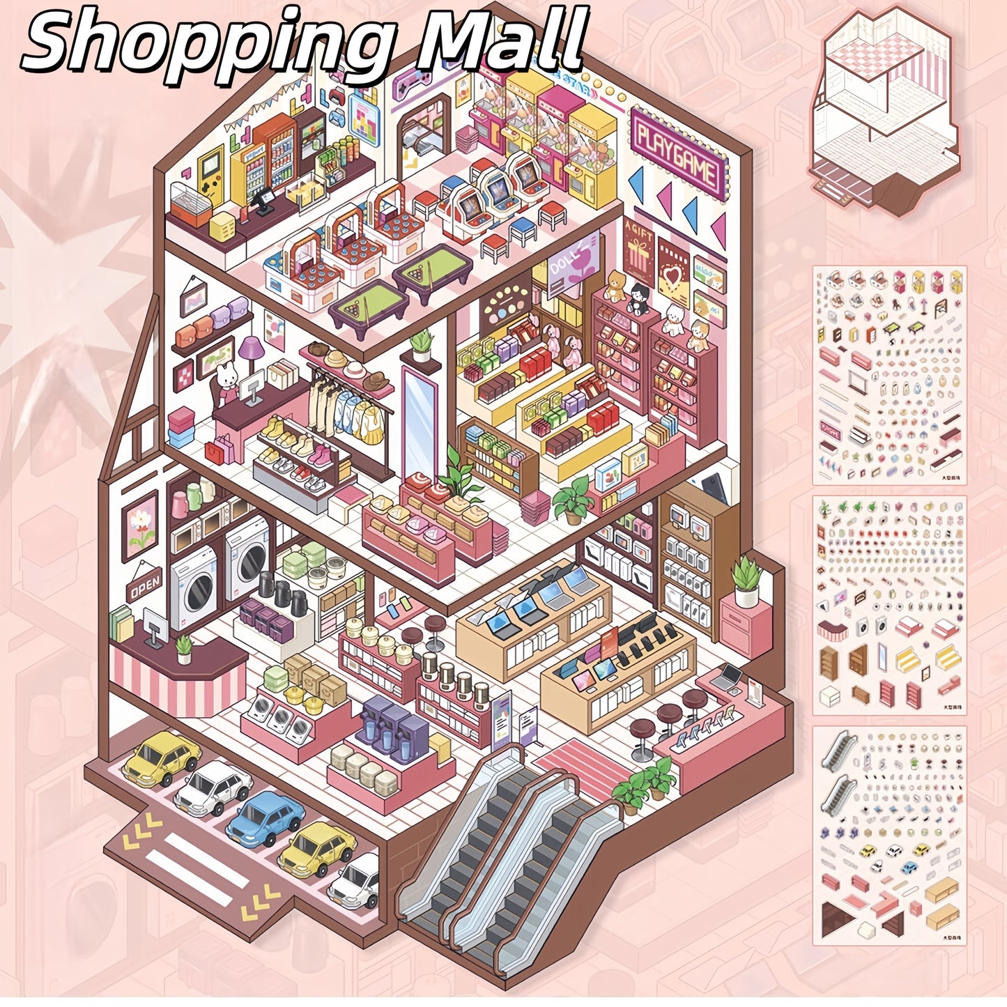Shopping Spree 3D Sticker | 2 Cute Miniature Scenes