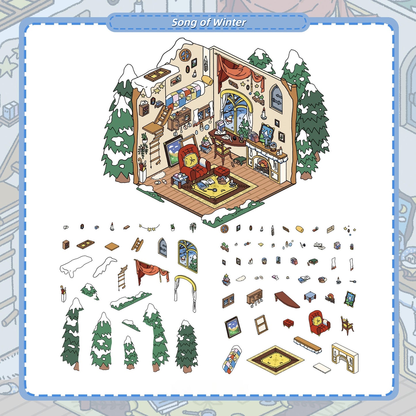 Four Seasons Song 3D Sticker | 4 Cute Miniature Scenes