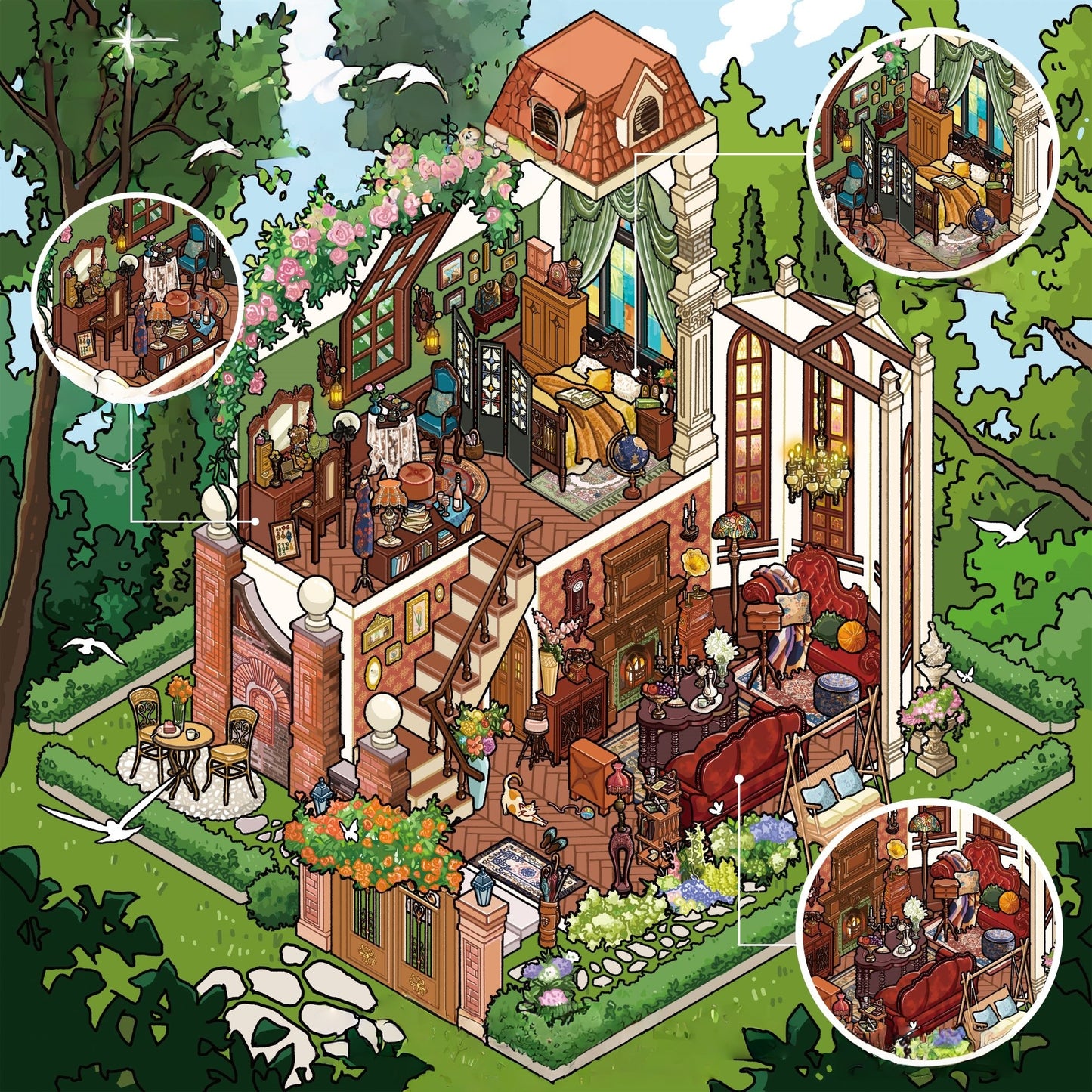 Green Apartment 3D Sticker | 2 Cute Miniature Scenes