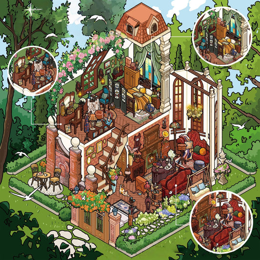 Green Apartment 3D Sticker | 2 Cute Miniature Scenes