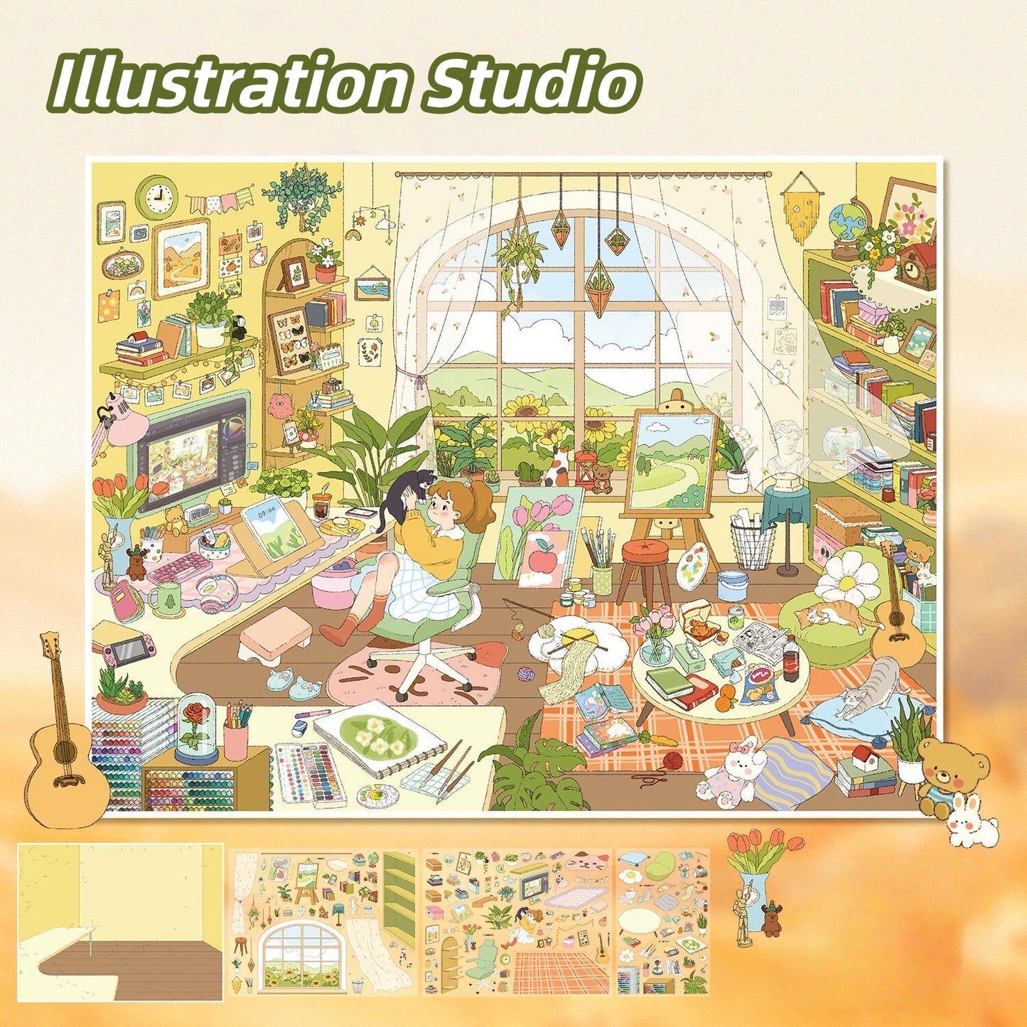 Girl's Studio 3D Sticker | 2 Cute Miniature Scenes