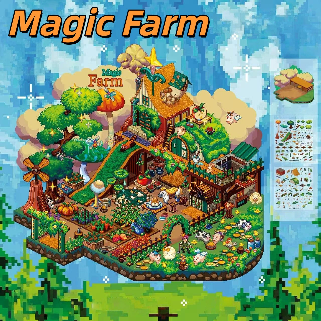 Cyberpunk Farm 3D Sticker | 2 Cute Miniature Scenes