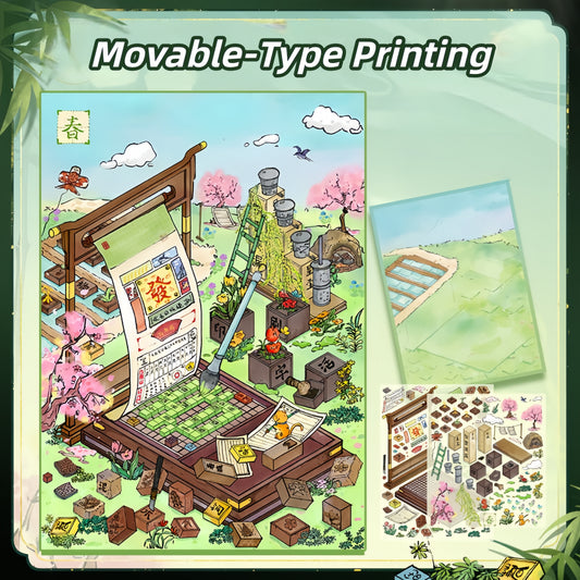 The Four Great Inventions 3D Sticker | 4 Cute Miniature Scenes