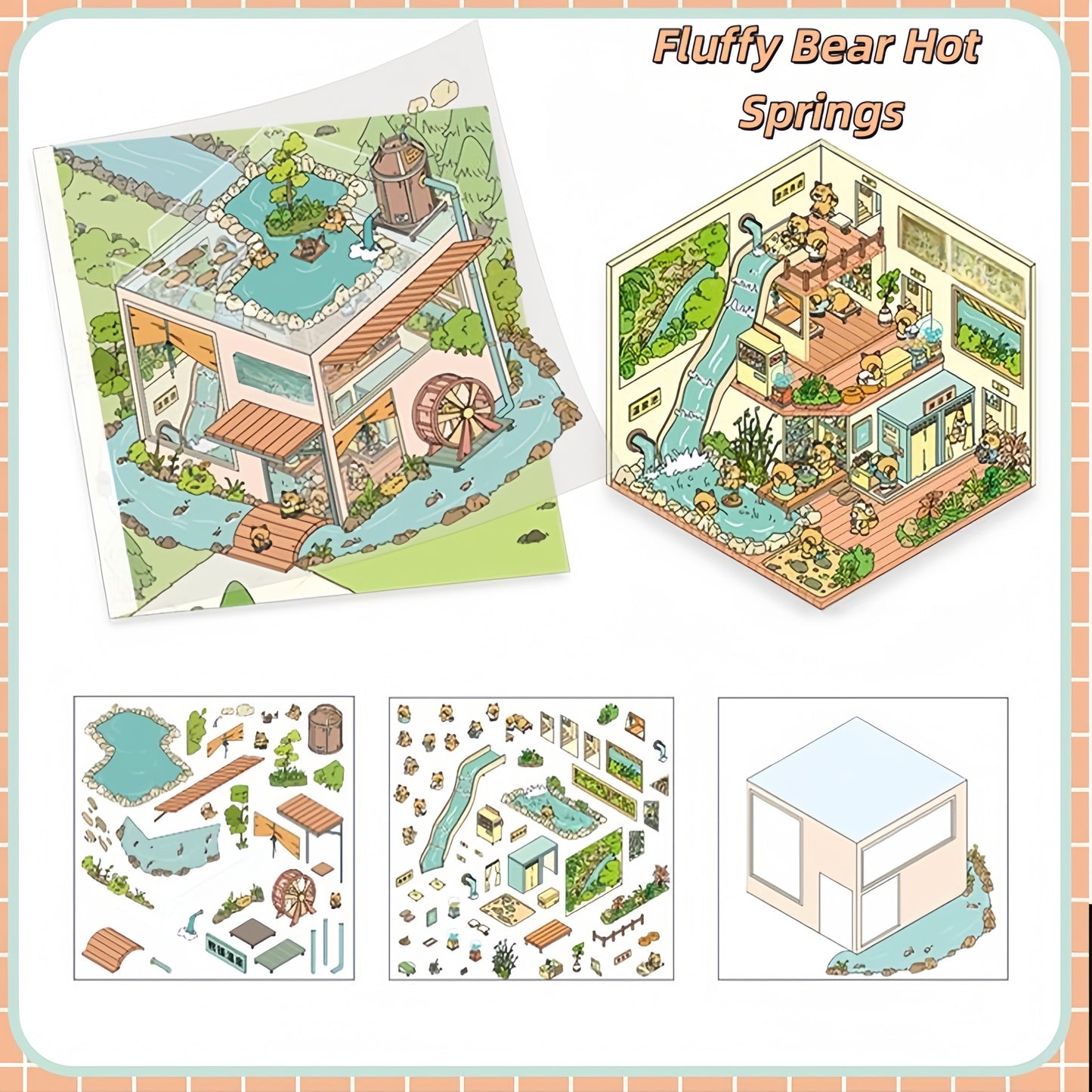 Square Box Town 3D Sticker | 4 Cute Miniature Scenes
