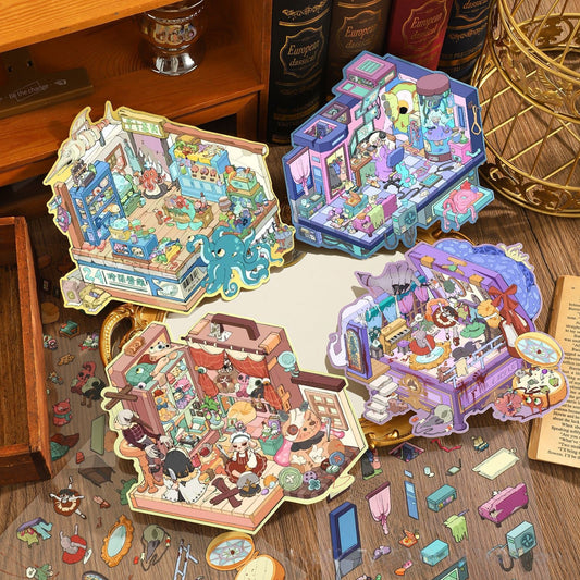 Horror Rooms 3D Sticker | 4 Cute Miniature Scenes