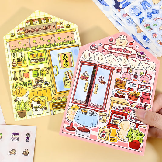 Street Corner Store 3D Sticker | 4 Cute Miniature Scenes
