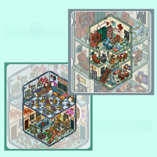 Silent Domain 3D Sticker | 2 Cute Miniature Scenes