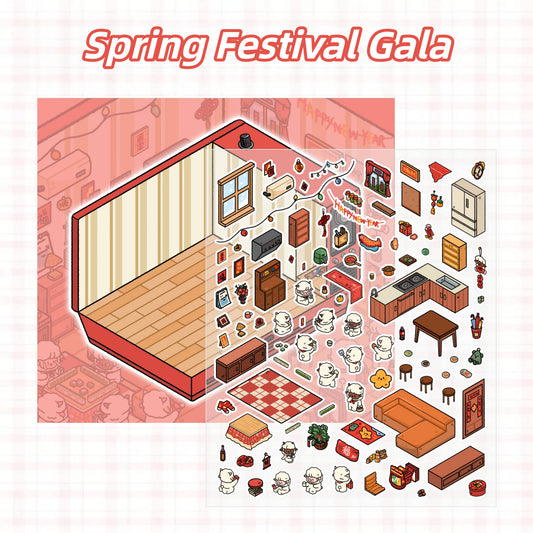 Lamb’s Daily Life 3D Sticker | 4 Cute Miniature Scenes