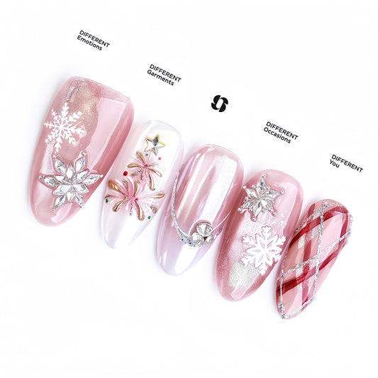 Pink Checked Christmas Nail with Diamond  - Medium Almond
