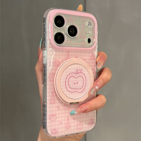 Pink Plaid Line Apple Magnetic Stand Acrylic Phone Case