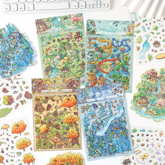 Four Season Park 3D Sticker | 4 Cute Miniature Scenes
