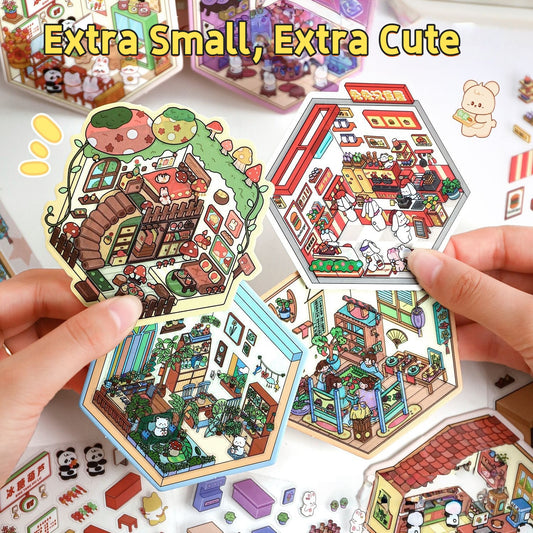 Room & Shop 3D Sticker | 8 Cute Miniature Scenes