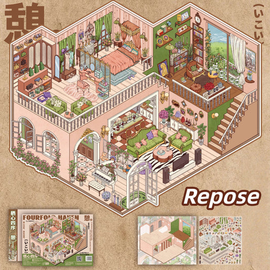 Fourfold Haven 3D Sticker | 4 Cute Miniature Scenes