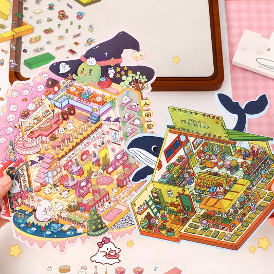 Miniature Shop 3D Sticker | 2 Cute Miniature Scenes