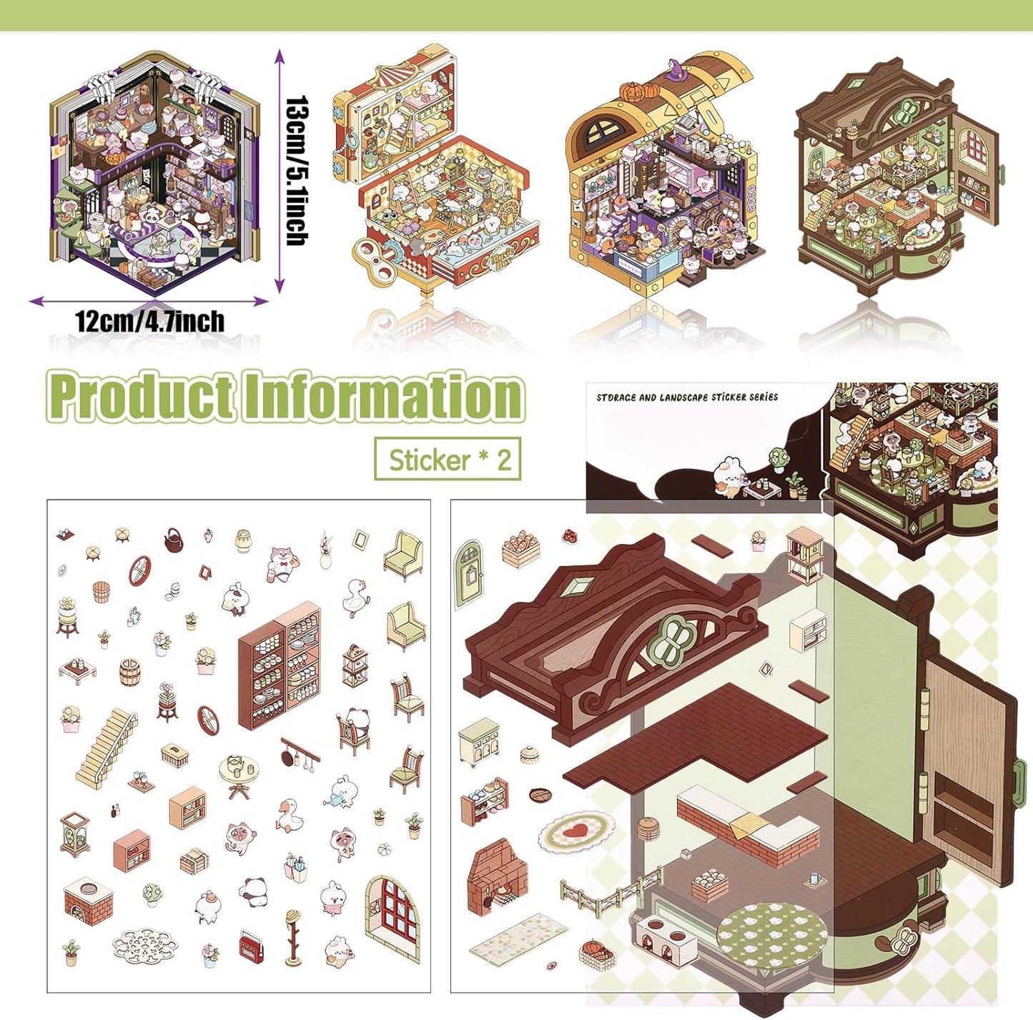 Magical Realm 3D Sticker | 4 Cute Miniature Scenes
