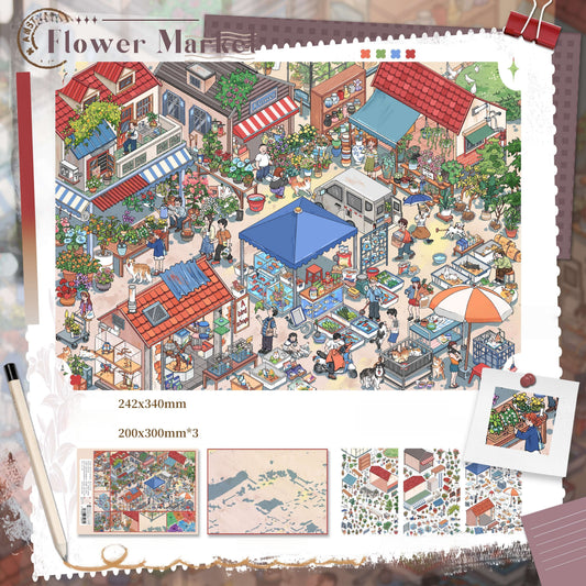 Street Market 3D Sticker | 2 Cute Miniature Scenes