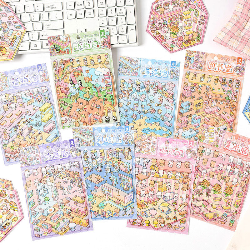 Tiny Exhibition 3D Sticker | 8 Cute Miniature Scenes