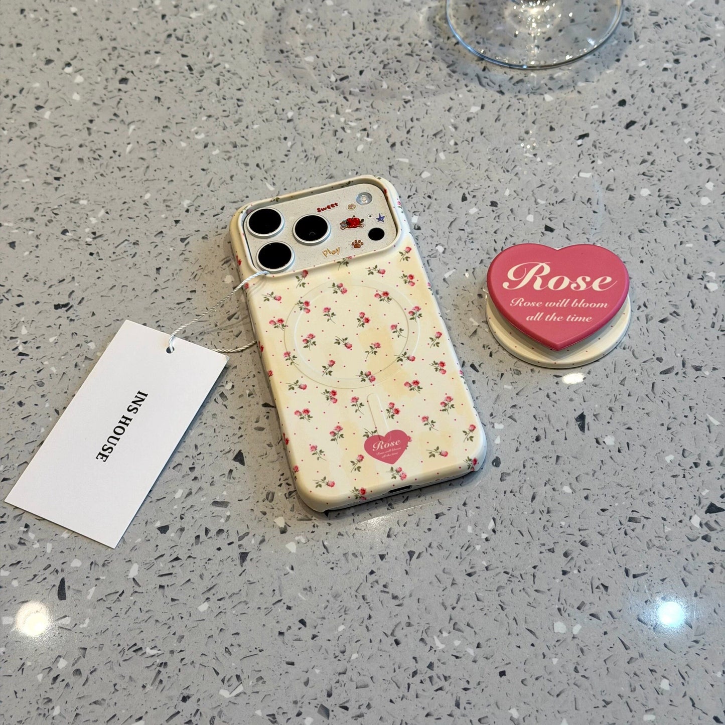 Beige Pink Rose Magnetic Stand Acrylic Phone Case