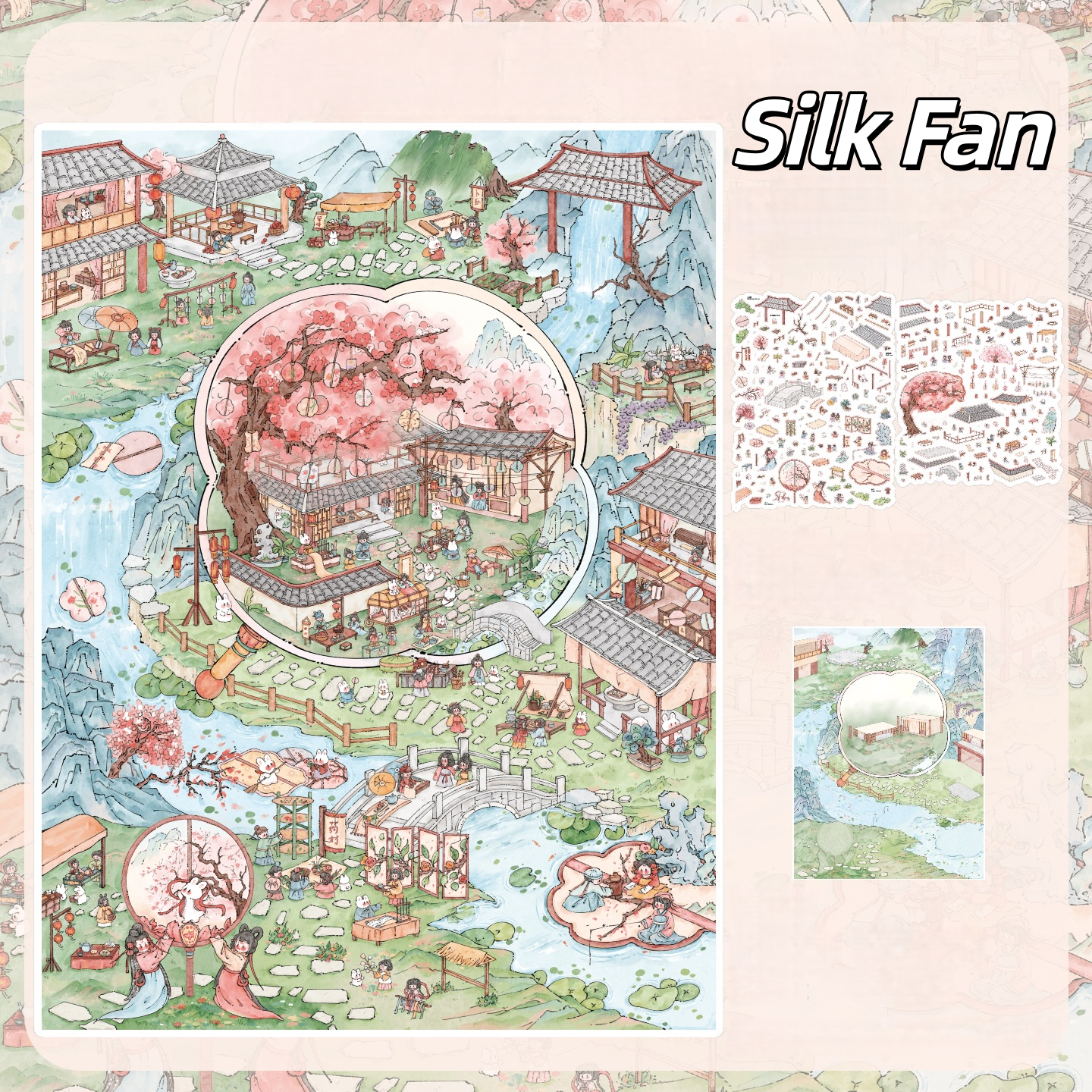 Ancient Chinese Charm 3D Sticker | 2 Cute Miniature Scenes