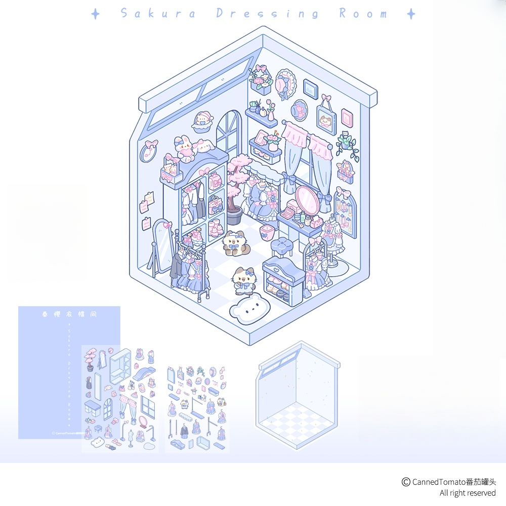 Kitten Room 3D Sticker | 4 Cute Miniature Scenes