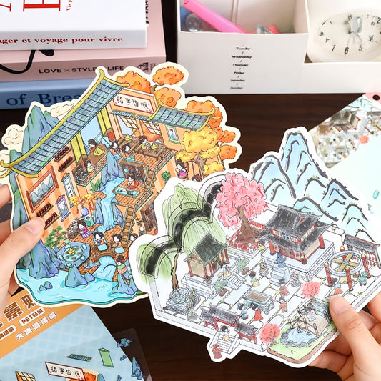 Ancient Chapter 3D Sticker | 2 Cute Miniature Scenes