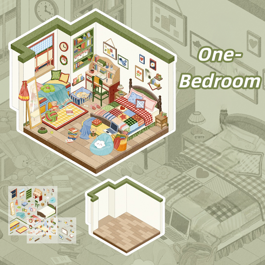 One-bedroom Apartment 3D Sticker | 4 Cute Miniature Scenes