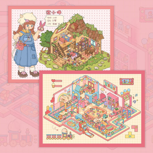 Fluff World 3D Sticker | 3 Cute Miniature Scenes