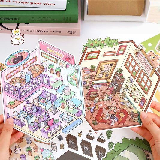 Tiny Shops 3D Sticker | 4 Cute Miniature Scenes