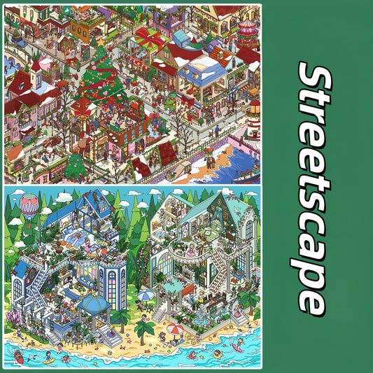 Christmas Streetscape 3D Sticker | 2 Cute Miniature Scenes
