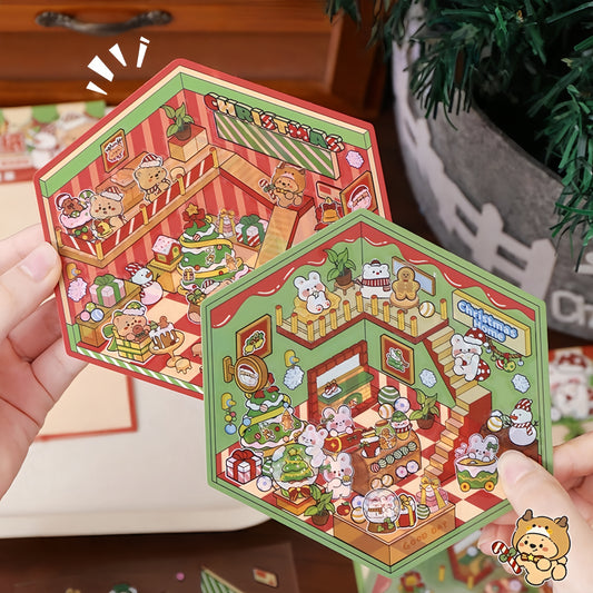 Merry Paws Christmas 3D Sticker | 2 Cute Miniature Scenes