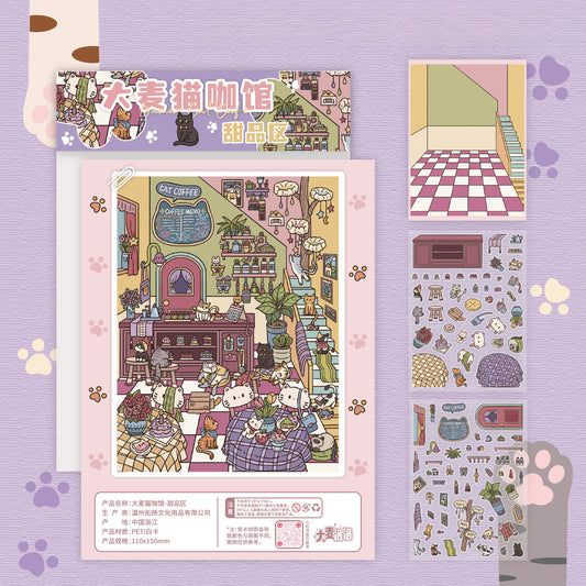 Meowmalt Café 3D Sticker | 4 Cute Miniature Scenes