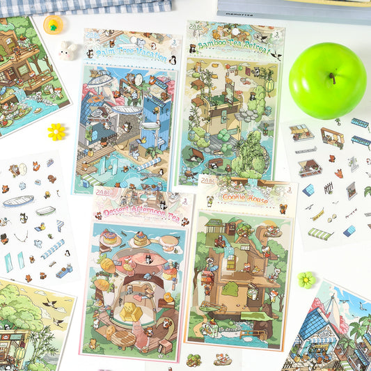 Holiday life 3D Sticker | 4 Cute Miniature Scenes