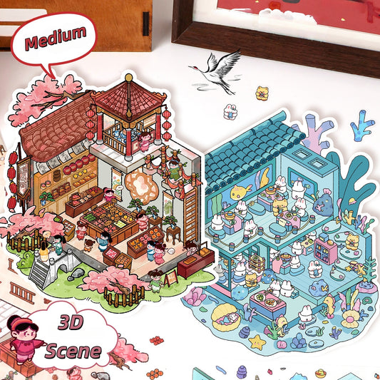 Simulation Management 3D Sticker | 2 Cute Miniature Scenes