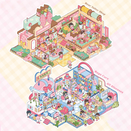 Simulation Management 3D Sticker | 2 Cute Miniature Scenes